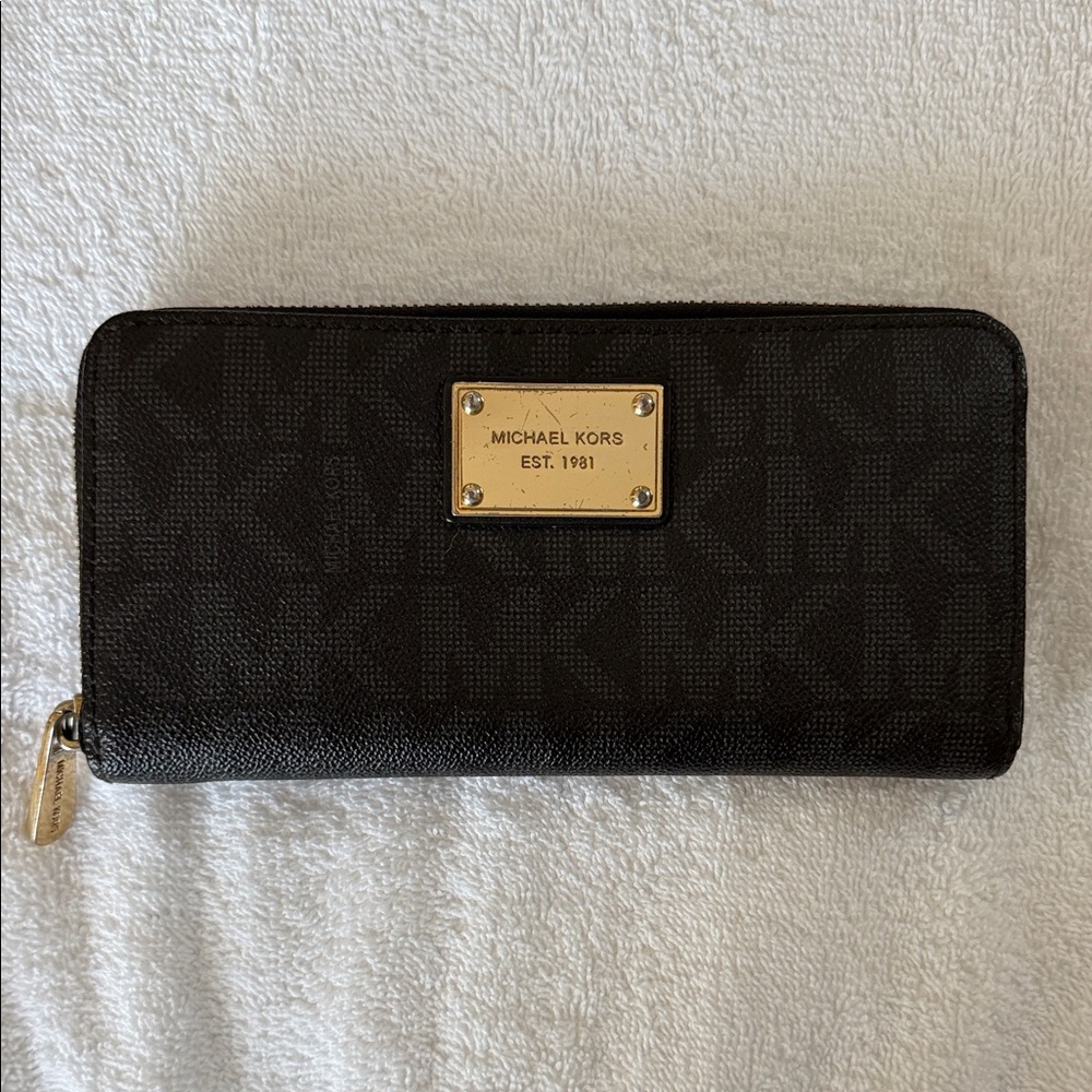 Michael Kors Dark Brown Wallet with Gold Logo